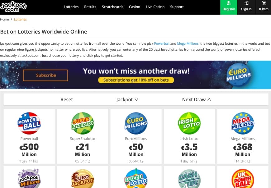 Jackpot.com lottery games