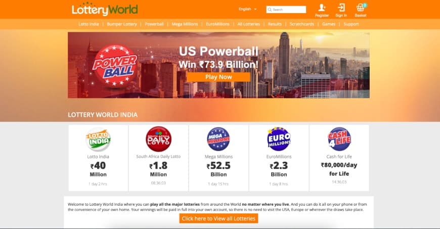 Lottery World India website