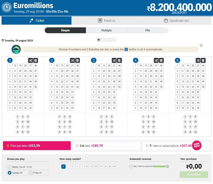 Euromillions tickets lottofy