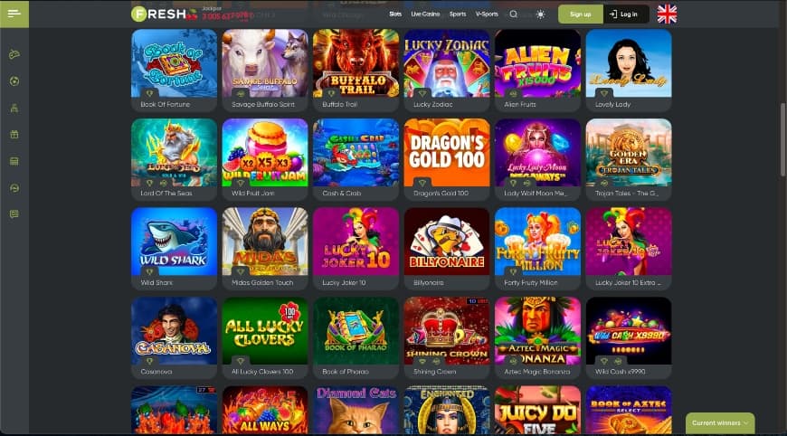 Fresh Casino App homepage