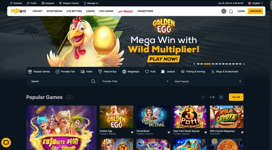 rajabets casino homepage