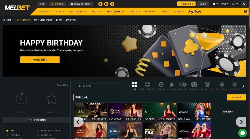 Melbet casino homepage